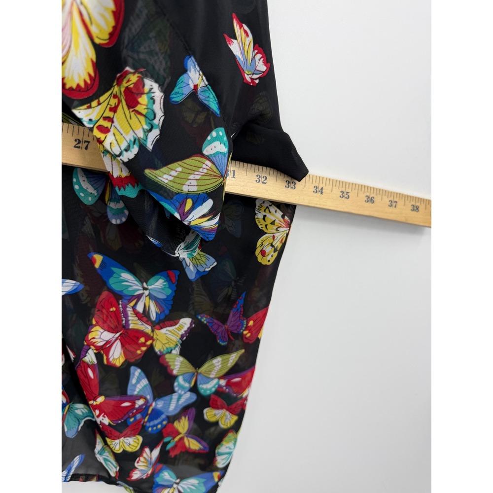 Unbranded Butterfly Print Sheer Kimono‎ Wrap Women Medium Black Multi Open Front - Picture 7 of 7